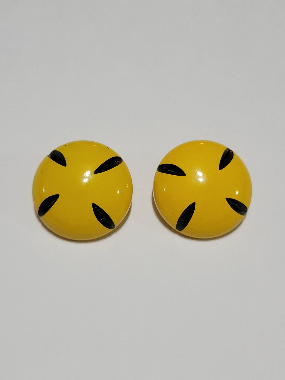 Vintage Yellow Round Earrings with Black Accents